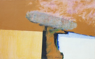 "Monument – Study" Brown and Blue Modern Abstract Surrealistic Painting 1966
