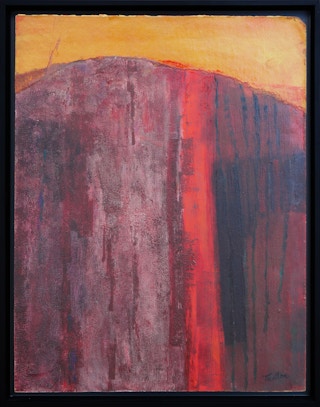 "Road and Half Arch" Maroon, Red, and Orange Abstract Modernist Painting c. 1959