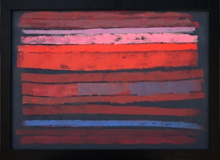 "Untitled 2" Red, Blue, Pink, and Black Abstract Modernist Geometric Painting c. 1959