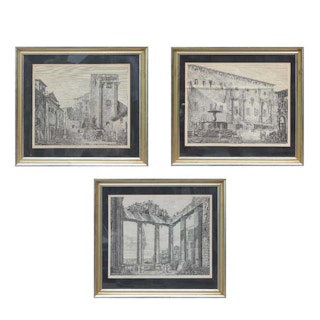 Luigi Rossini Set of 3 Etchings of Roman / Italian Architectural Landscapes Printed in 1957