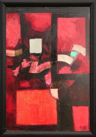 "Red and Black Cubist with White" Modern Red-Toned Abstract Geometric Painting 20th Century