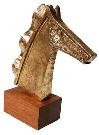 Abstract Modernist Equestrian Horse Bust Bronze Sculpture on Wooden Base 2012