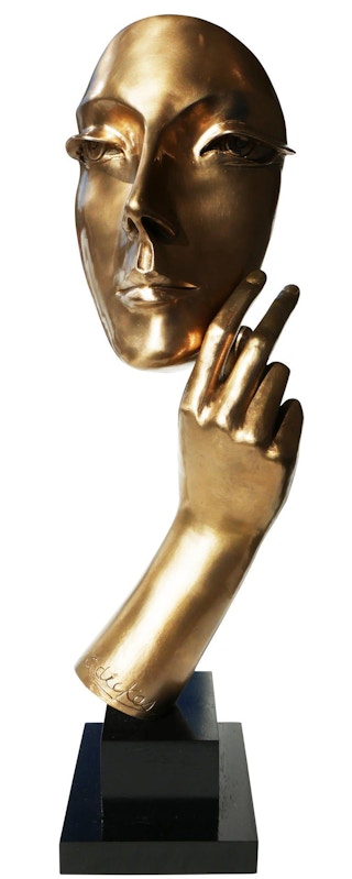 Abstract Modernist Female Face with Arm Bronze Sculpture 2014