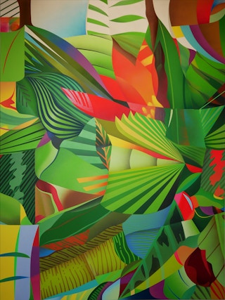 "Jungle Vision (Left)" Contemporary Tropical Jungle Foliage Abstract Painting 2022