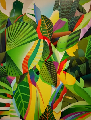 "Jungle Vision (Right)" Contemporary Tropical Jungle Foliage Abstract Painting 2022