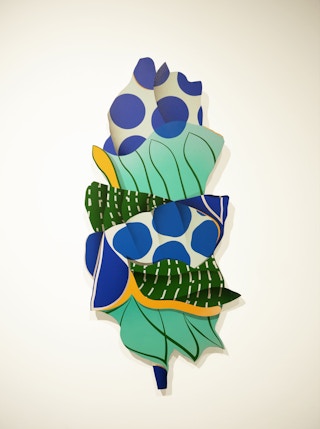 "Blue Dot" Contemporary Tropical Jungle Foliage Abstract Shaped Painting 2021