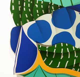 "Blue Dot" Contemporary Tropical Jungle Foliage Abstract Shaped Painting 2021