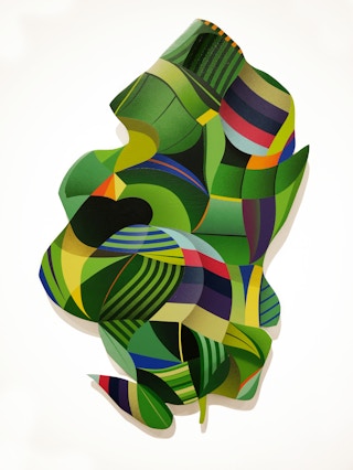 "Blue Dream" Contemporary Tropical Jungle Foliage Abstract Shaped Painting 2020