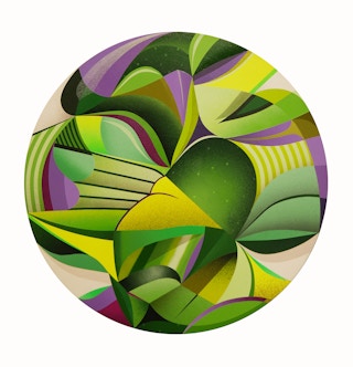 "Purple Power" Contemporary Circular Tropical Jungle Foliage Abstract Painting 2020