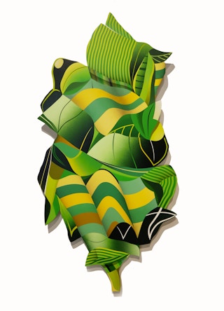 "Lemon Lime" Contemporary Yellow & Green Tropical Jungle Foliage Shaped Painting 2021