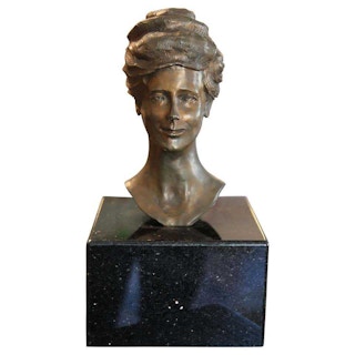Female Bust Bronze Sculpture of Ima Hogg with Marble Pedestal