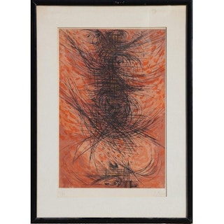 Edgard Pillet Original Orange Tonal Opt Art Etching 1960's