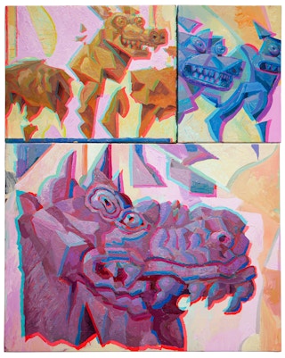 "Copy of a Copy of a Fake" Purple, Neon Pink, and White Anaglyph Painting 2023