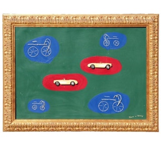Large Mixed Media Minimal Abstract with Toy Cars 20th Century
