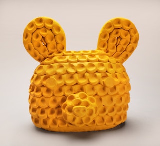 "Honey Bear" Small Yellow Abstract Contemporary Stoneware Sculpture of a Bear 2022