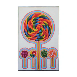 Abstract Surrealist Vintage Colorful Rainbow Lollipop Painting 1970s