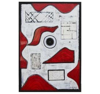 Bertha Davis - Organic and Geometric Assemblage Painting with Red