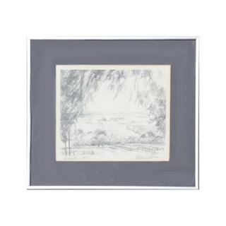 Naturalistic Grey View of a Field Photo Print Proof of Abstract Pencil Drawing 1980