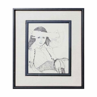"Sometimes I Will" Original Black & White Modern Portrait Ink Drawing of a Woman 1970s