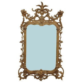 Antique Style Chinese or Chinoiserie Chippendale Carved Gold Wall Mirror