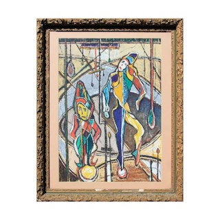 Abstract Figurative Primary Color Circus Acrobat Clown Painting 1950