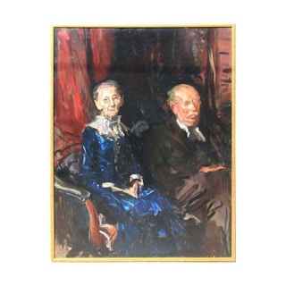 Dark Toned Impressionist Style Portrait of an Elderly Texas Couple 20th Century