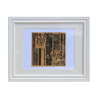 "Distance 1/5" Mixed Media Print of Two Faces on Marbled Paper 2017