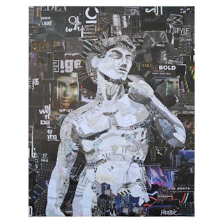 "David" Contemporary Mixed Media Collage Portrait of Michelangelo Masterpiece 21st Century
