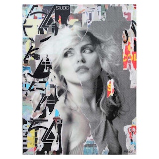 "Blondie" Contemporary Mixed Media Resin Collage Female Portrait 21st Century