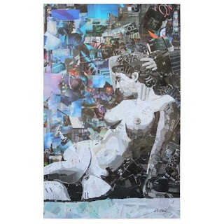 "Sitting Nude" Contemporary Mixed Media Collage Nude Female Portrait 2019