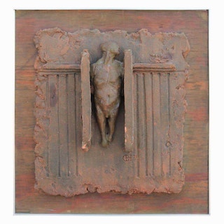 "The Cage" Abstract Clay and Wood Framed Sculpture