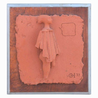 "Big D" Abstract Clay and Wood Framed Sculpture