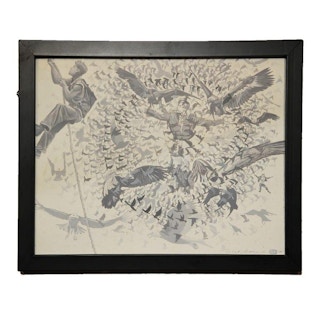 "Flying" Surrealist Figurative Painting 1977