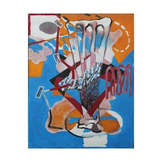 "Composition" Abstract Blue and Orange Painting on Canvas