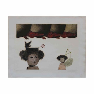 "La Espera" Mexican Surreal Figurative Reptile Etching 20th Century