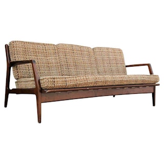 Mid-Century Modern Three-Seat Danish Walnut Color IB Kofod-Larsen Sofa COM