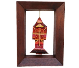 Painted Wooden Cubist Style Folk Fish Sculptured, 1993