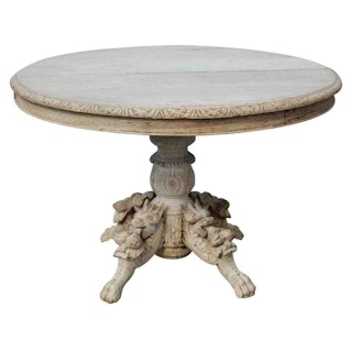 Highly Carved Bleached Wood Round Hunting Style 19th Century Dining Table