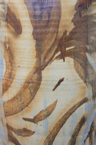 Large Midcentury Danish or German Modern Stoneware Vase with Abstract Design