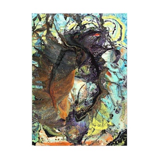 Colorful Abstract Contemporary Orange, Green and Black Acrylic Fluid Painting 2019