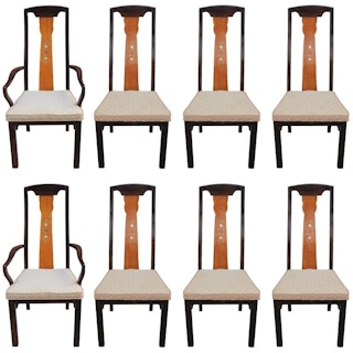 Set of Eight Hollywood Regency Dining Chairs with Hand-Painted Floral Motifs