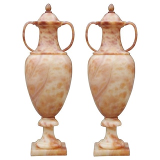 Pair of Massive Italian Alabaster Urns with Internal Lighting / Lamp