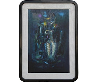 Whimsical Textured Blue Tonal Still Life Painting, 1960