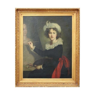 Self Portrait Painting of a Female Artist seated at Her Easel