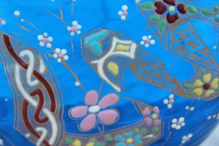 Coupe Blue Fan Art Nouveau Enamelled Glass Gilt Art Nouveau Vase