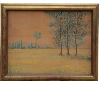 Early Modern Watercolor Impressionist Landscape with Trees Early 20th Century