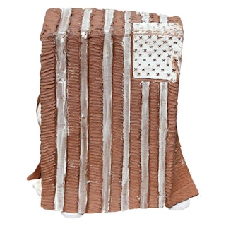 Minimalist Distressed Glazed Red Ceramic Flag Box Sculpture with White Accents 2000s