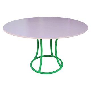 Modern Custom Pink Finish Dining Table with Bright Green Lacquer Rattan Base