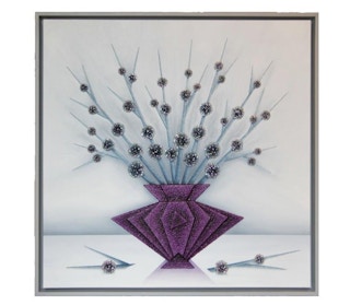 "Purple Vase with Flowers" Crushed Glass Contemporary Still Life Painting, 2018