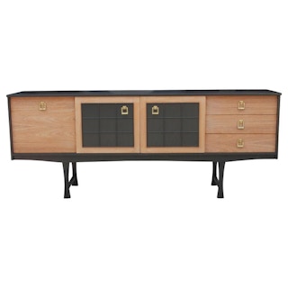Modern Baker Style Two Tone Credenza or Sideboard with Brass Hardware